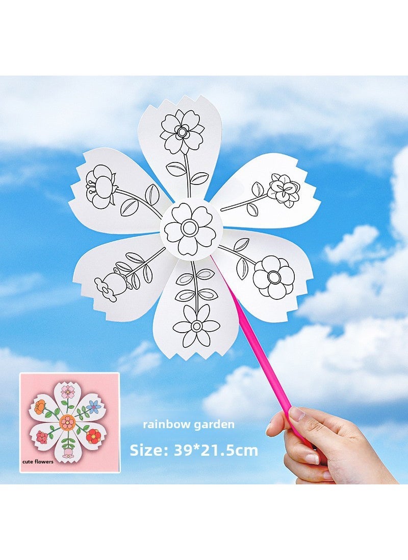 Childrens Creative Painting Graffiti Windmill Cartoon Educational Gift Kindergarten Handmade DIY Cute Paper Windmill Rainbow Garden
