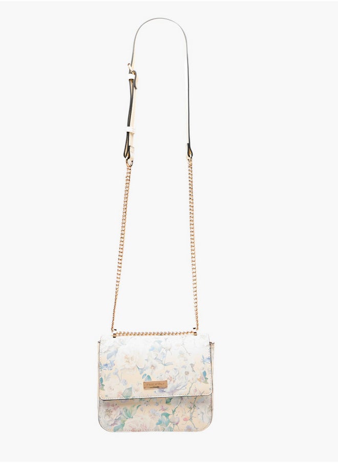 Women's Floral Print Crossbody Bag with Chain Strap