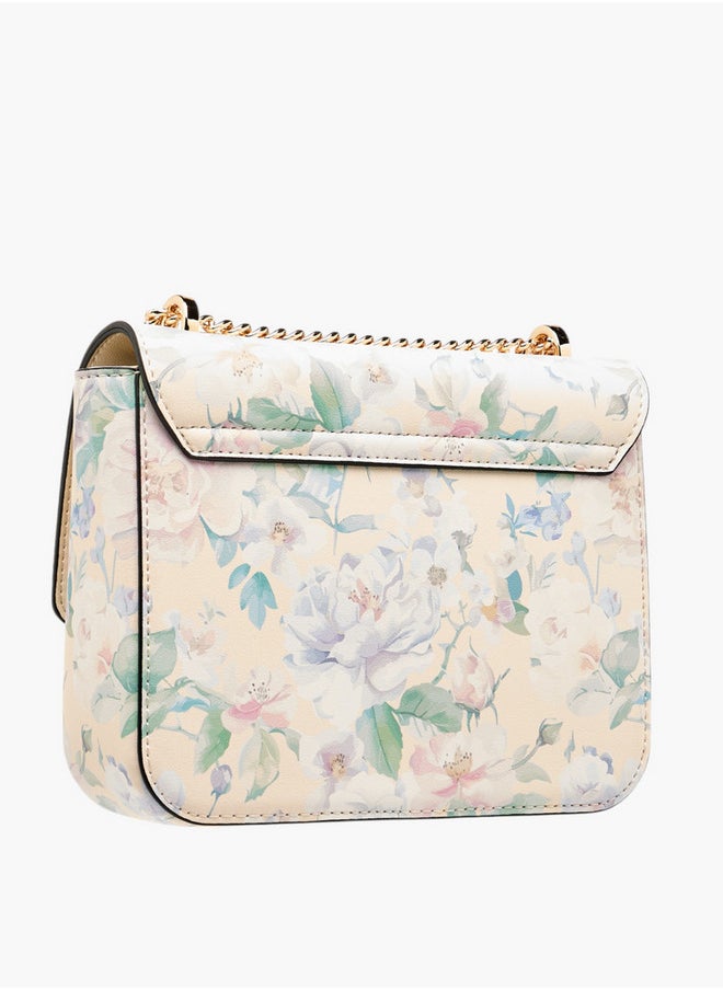 Women's Floral Print Crossbody Bag with Chain Strap