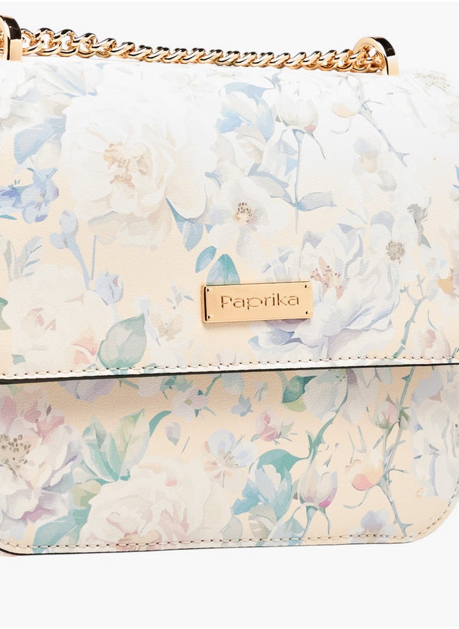 Women's Floral Print Crossbody Bag with Chain Strap