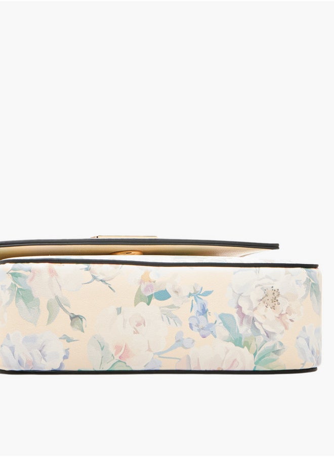 Women's Floral Print Crossbody Bag with Chain Strap