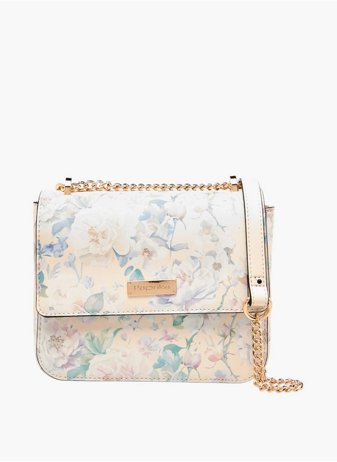 Women's Floral Print Crossbody Bag with Chain Strap