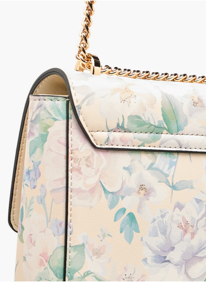 Women's Floral Print Crossbody Bag with Chain Strap