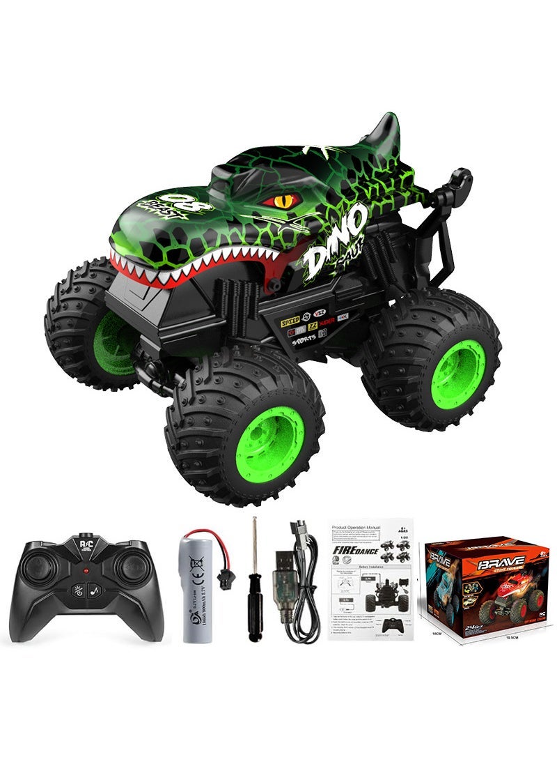 New Music light remote control stunt car 360 degree rotating big foot dinosaur head shark head children toy car T201 Green