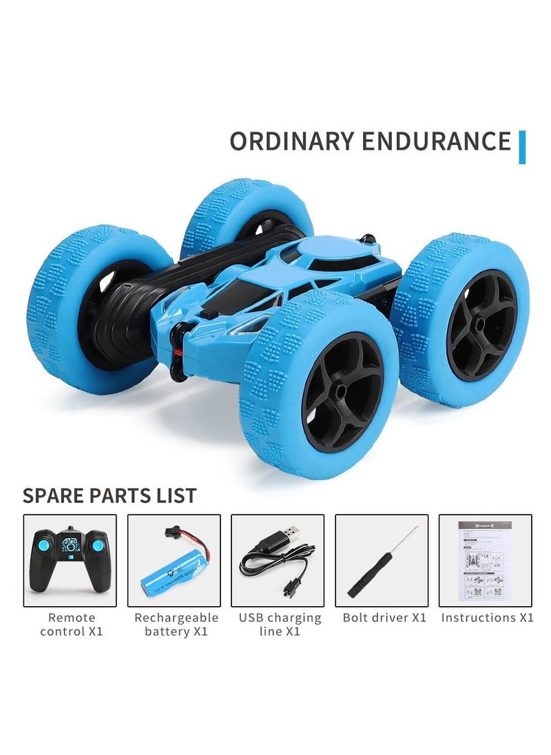 1 x 5 pcs Dual-Sided Stunt Car 360° Rotation Light-Up RC Toy Blue