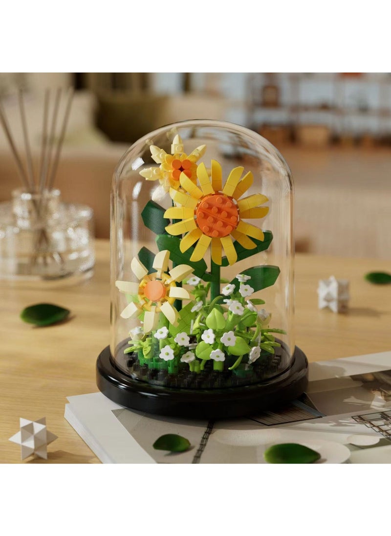 Intelligent Block Bouquet Toy for Kids 7-12 Summer time-with base dust cover-luminous with lamp belt