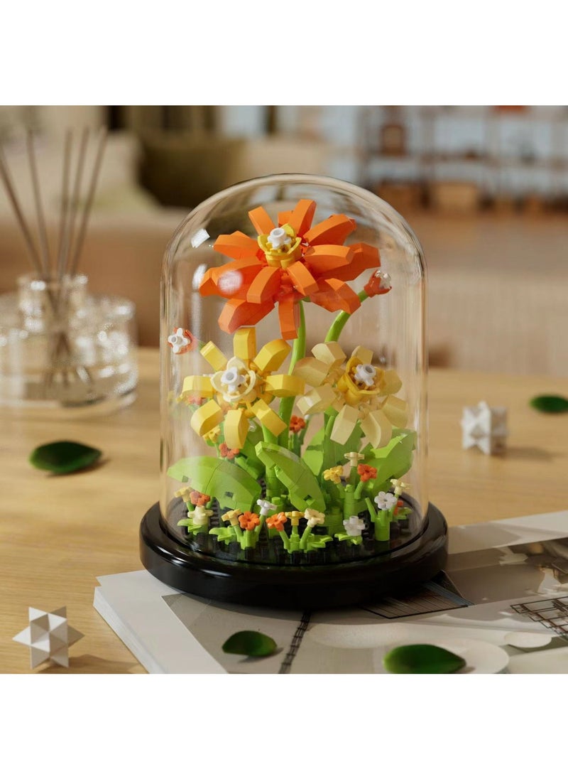 Intelligent Block Bouquet Toy for Kids 7-12 7239-Warm bloom-with base dust cover