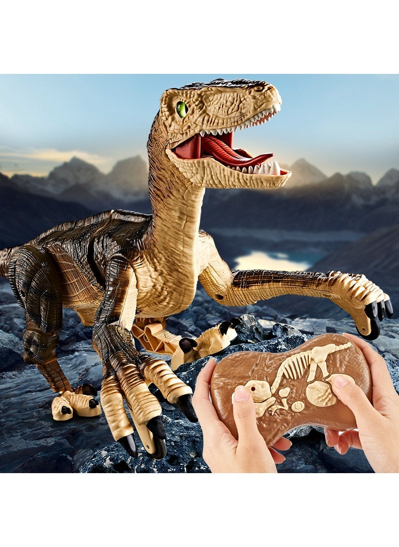 Large remote control dinosaur childrens toy boy robot electric walking Velociraptor simulation animal birthday gift Chinese Desert Color Velociraptor