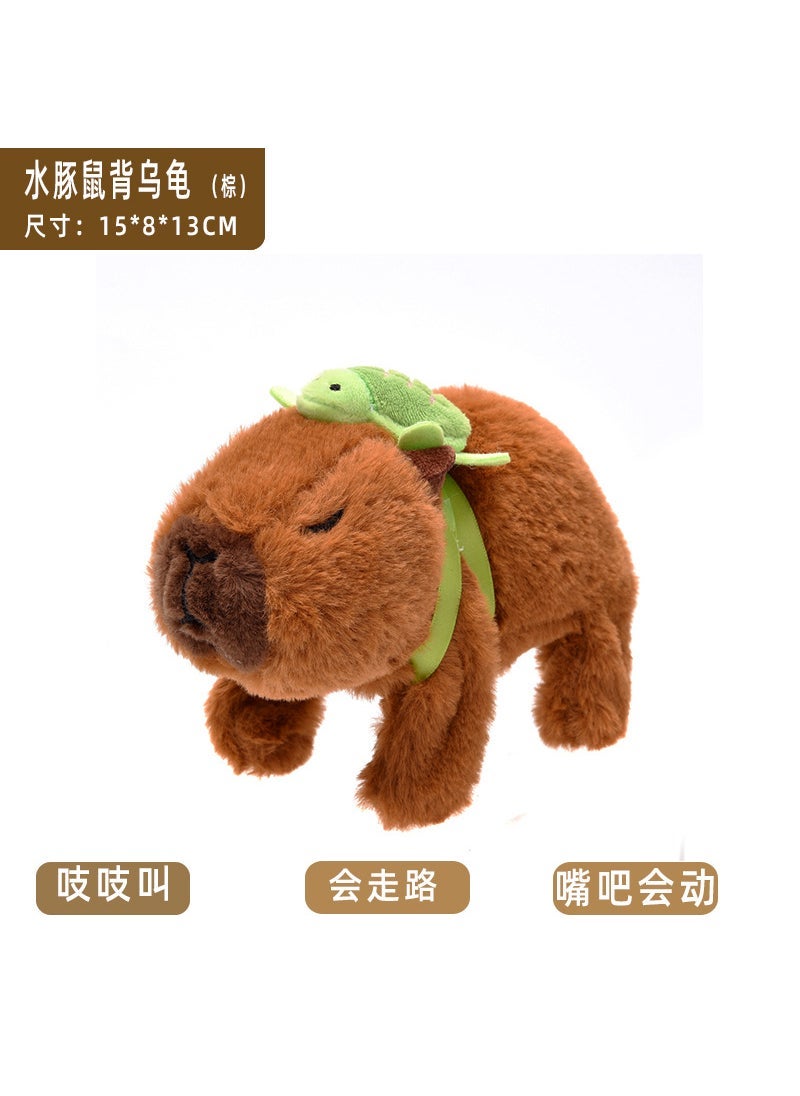 Walking Plush Capybara Toy with Sounds Brown color (turtle bag)
