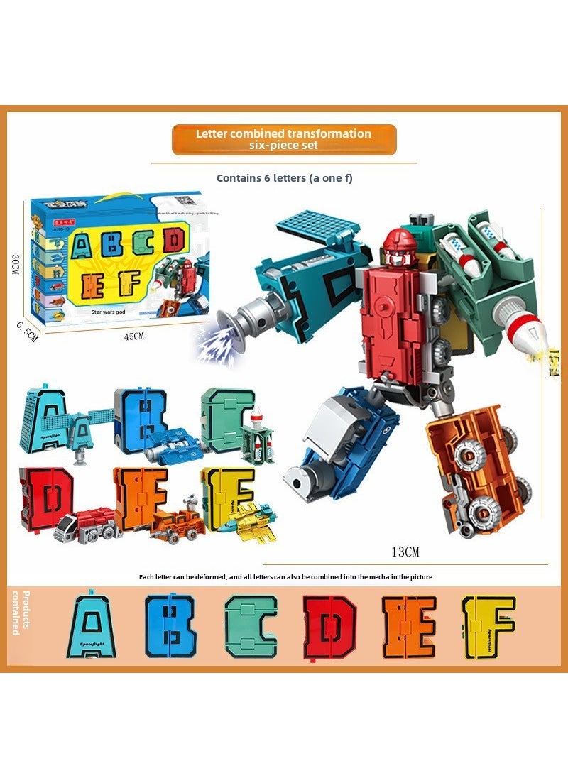 Large Digital Fit Deformation Toys Childrens Alphabet Assembled Robot Dinosaur King Kong Mecha Model Gift Box 8195-1D Letter Fit Deformation [A-F] E-commerce Edition