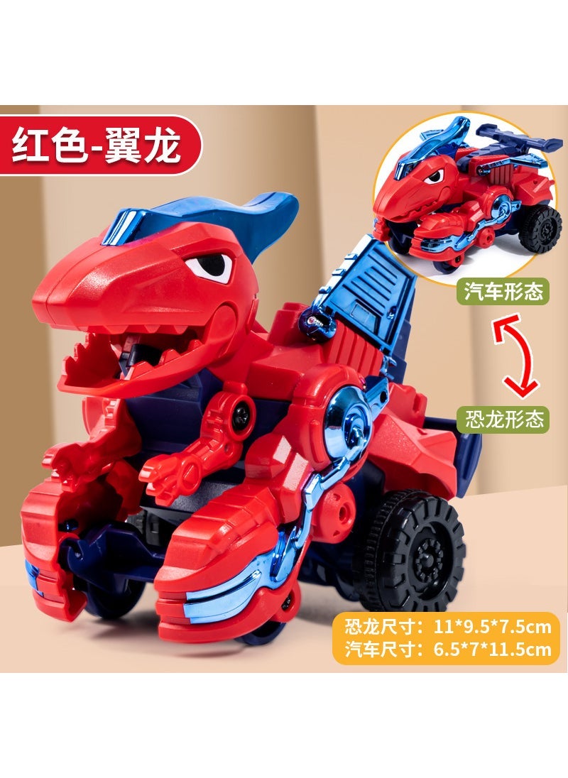 Dinosaur Transformer Inertia Toy Car for Kids Red-pterosaur 168-44 [impact deformation]]