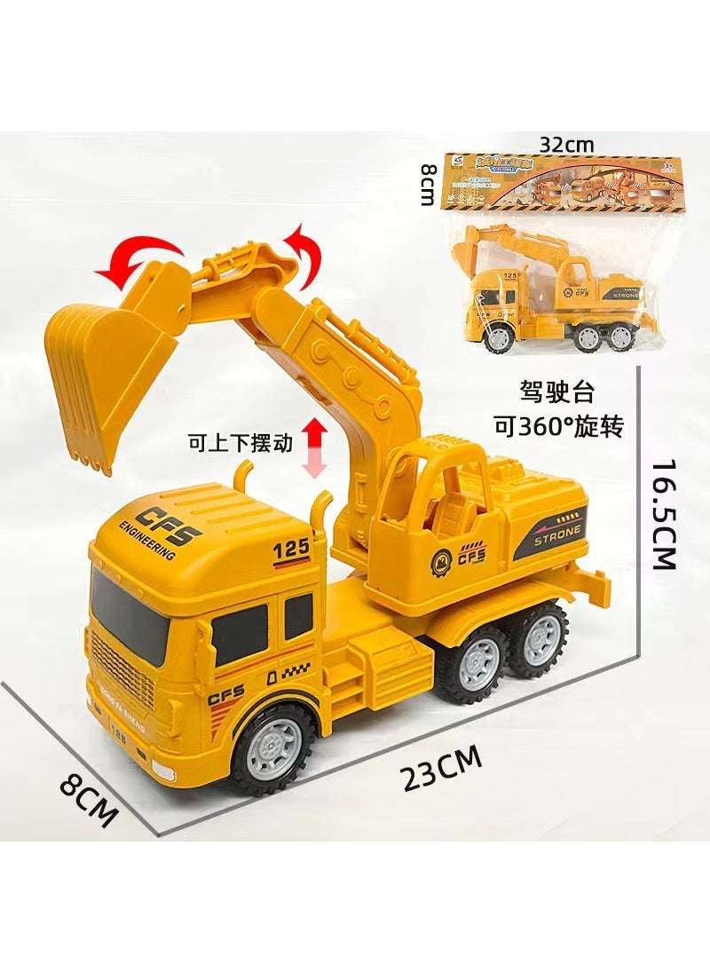 Kids Inertial Construction Toy Set Excavator Crane Single large engineering excavator (card head bag)