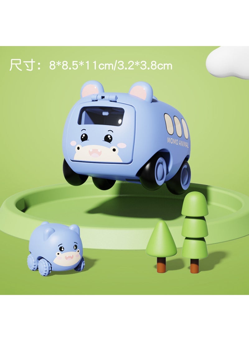 Cute Cartoon Animal Friction Toys for Kids 612-7 [Blue and Purple Hippo] Press to Eject Inertia bus