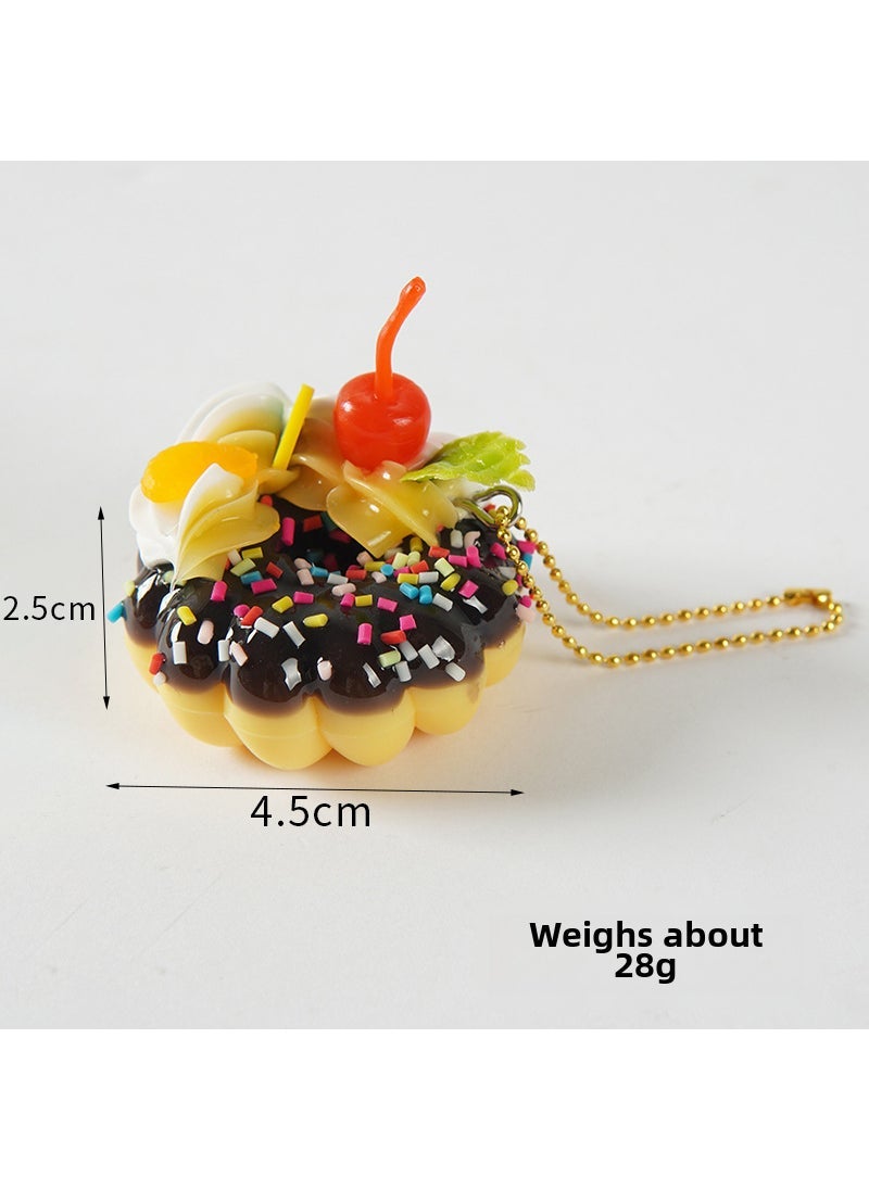 Simulated Fruit Doughnut Charm Large Size Black cherry-gold bead chain