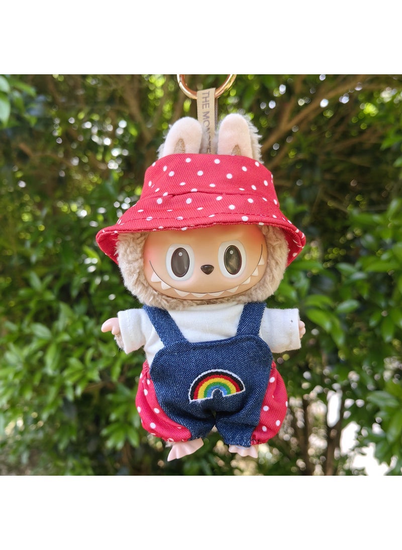 17cm Labubu Doll Outfit Set Red Wave Dot Hat suit (without Eva)