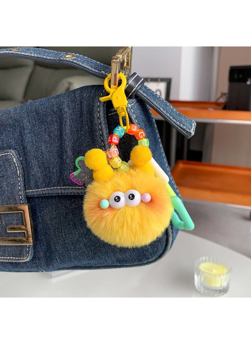Plush Car Keychain Womens Exquisite High-end Cute Ladybug Coal Ball Small Doll Bag Pendant School Bag Backpack Hanging Decoration lemon yellow