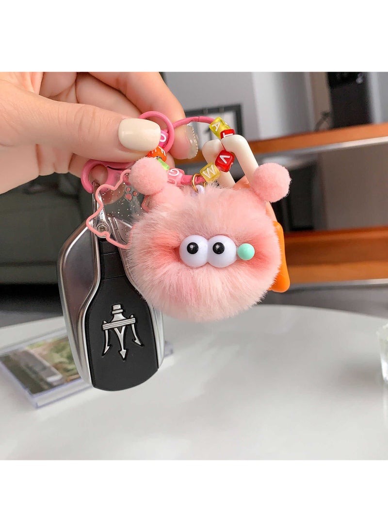 Plush Car Keychain Womens Exquisite High-end Cute Ladybug Coal Ball Small Doll Bag Pendant School Bag Backpack Hanging Decoration Pink