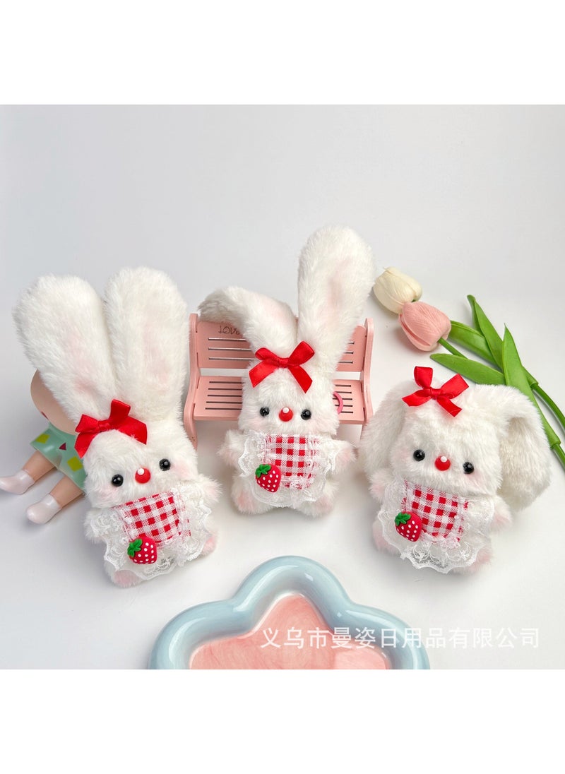 Handmade Long-Eared Bunny Plush Keychain Squeaky pink keychain