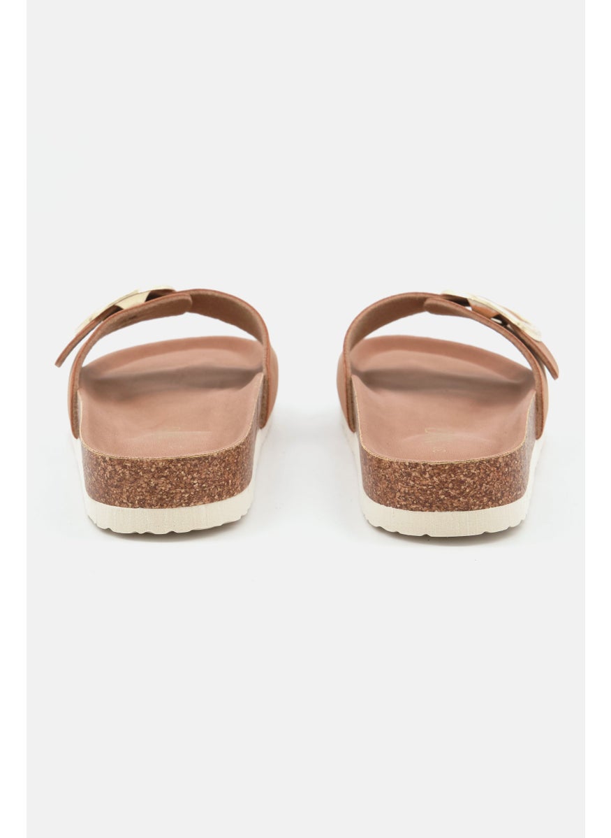 Women Slip On Cork Slides, Brown