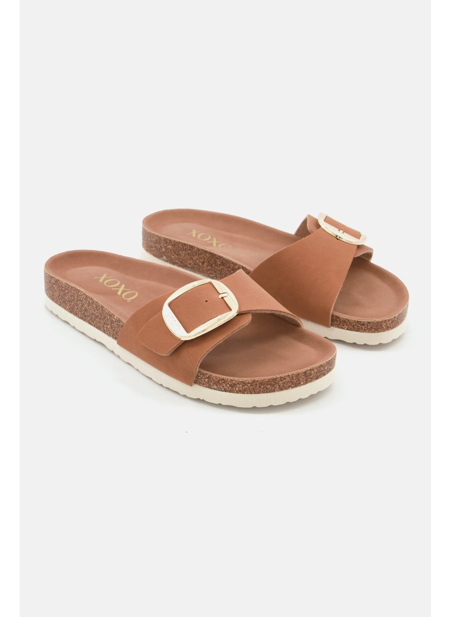 Women Slip On Cork Slides, Brown