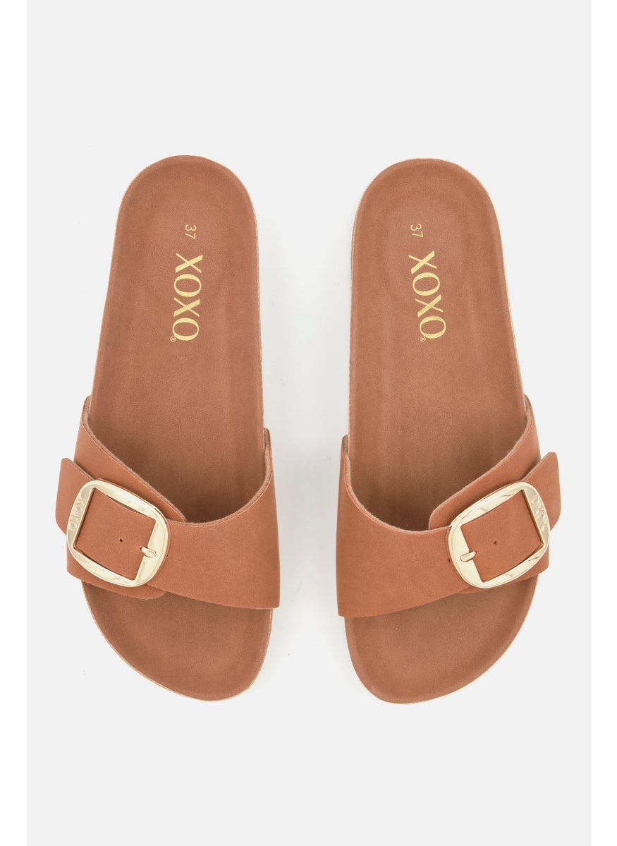 Women Slip On Cork Slides, Brown