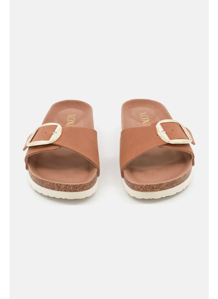 Women Slip On Cork Slides, Brown