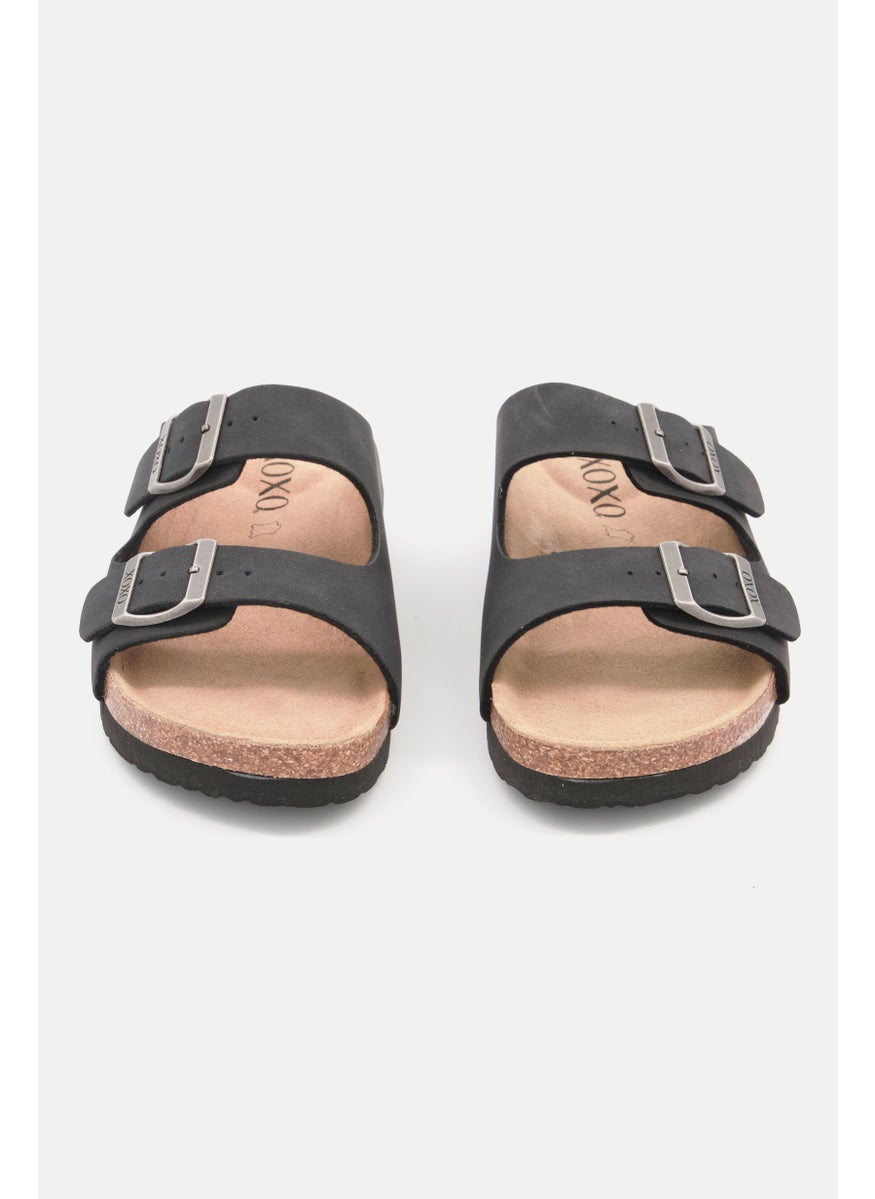 Women Open Toe Slip On Slides, Black