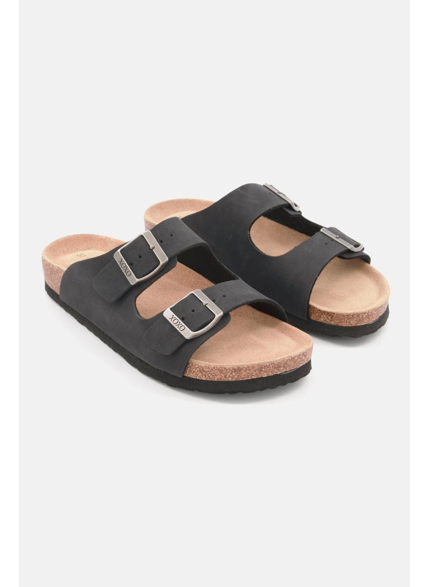 Women Open Toe Slip On Slides, Black
