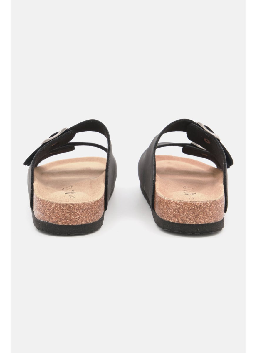 Women Open Toe Slip On Slides, Black