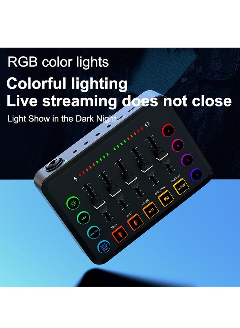 Podcast Equipment Bundle, Audio Mixer DJ Device, All-in-One Live Sound Card with Microphone, for Podcast Recording, PC, Smartphone, YouTube, TikTok Live Streaming ,Black Microphone Set