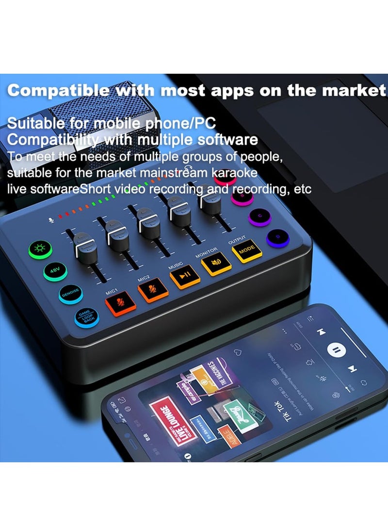 Podcast Equipment Bundle, Audio Mixer DJ Device, All-in-One Live Sound Card with Microphone, for Podcast Recording, PC, Smartphone, YouTube, TikTok Live Streaming ,Black Microphone Set