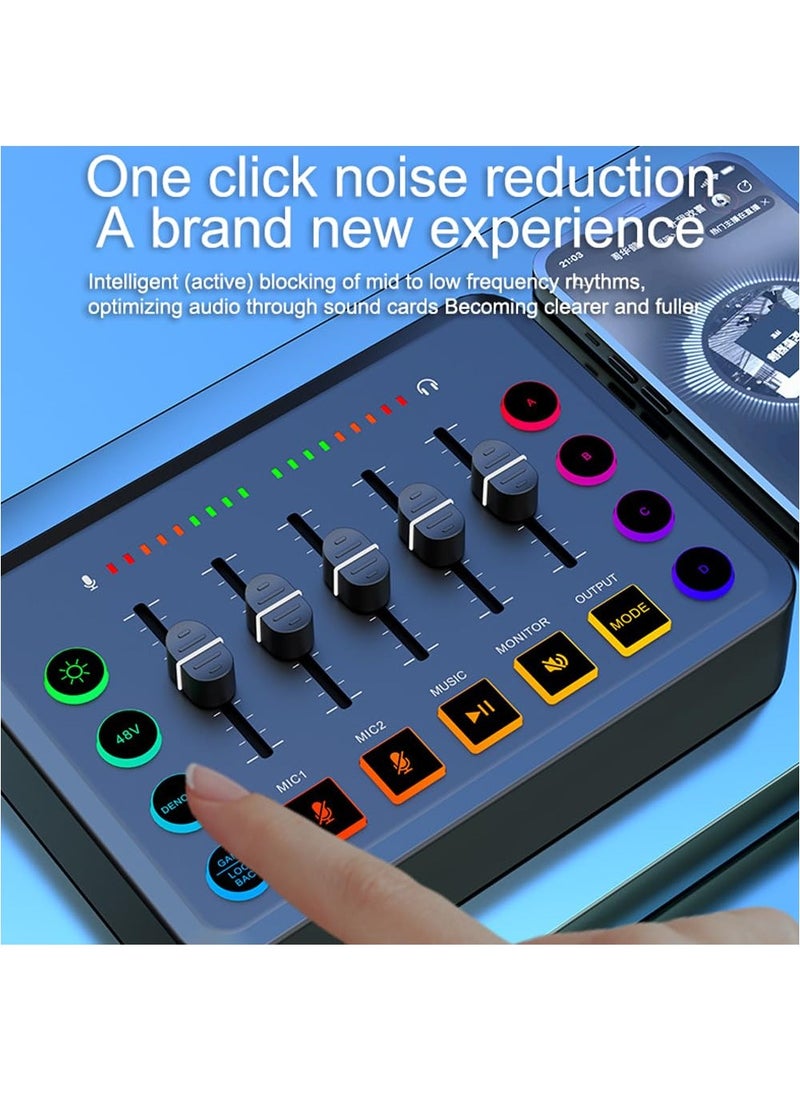 Podcast Equipment Bundle, Audio Mixer DJ Device, All-in-One Live Sound Card with Microphone, for Podcast Recording, PC, Smartphone, YouTube, TikTok Live Streaming ,Black Microphone Set