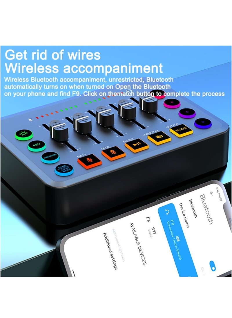 Podcast Equipment Bundle, Audio Mixer DJ Device, All-in-One Live Sound Card with Microphone, for Podcast Recording, PC, Smartphone, YouTube, TikTok Live Streaming ,Black Microphone Set