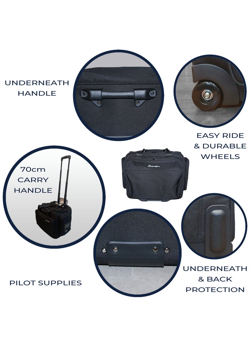 Pilot Crew Flight Deck | Executive Business Laptop Computer Travel Documents | Trolley Bag Suitcase With Telescopic Handle Water Resistant Light Weight