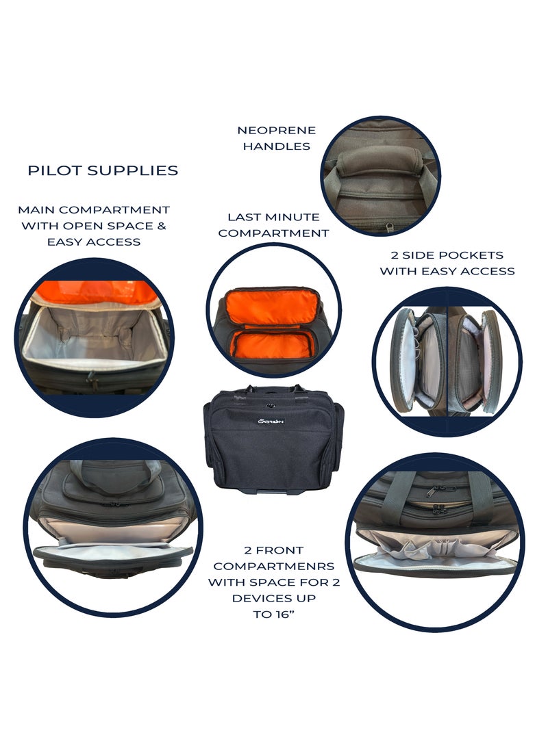 Pilot Crew Flight Deck | Executive Business Laptop Computer Travel Documents | Trolley Bag Suitcase With Telescopic Handle Water Resistant Light Weight