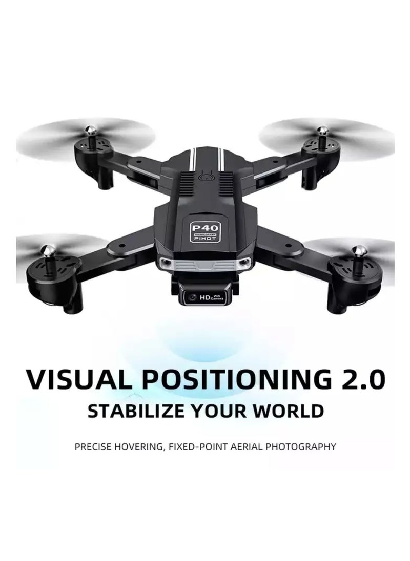 Portable Mini Drone with Remote Control – Multifunctional P40 RC Drone for Adults, Adjustable, App-Controlled, HD Camera, Foldable, Includes Carrying Case – Black
