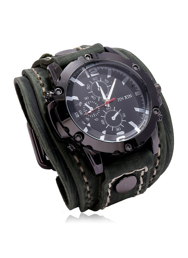 Hatu new European and American retro stitching Watch cross-border European and American wide leather watch Vintage Green