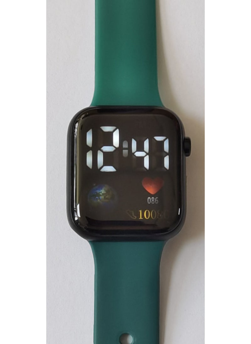 New LED electronic watch C1-3 earth square net red gift digital fashion sports student electronic watch Pine needle Green