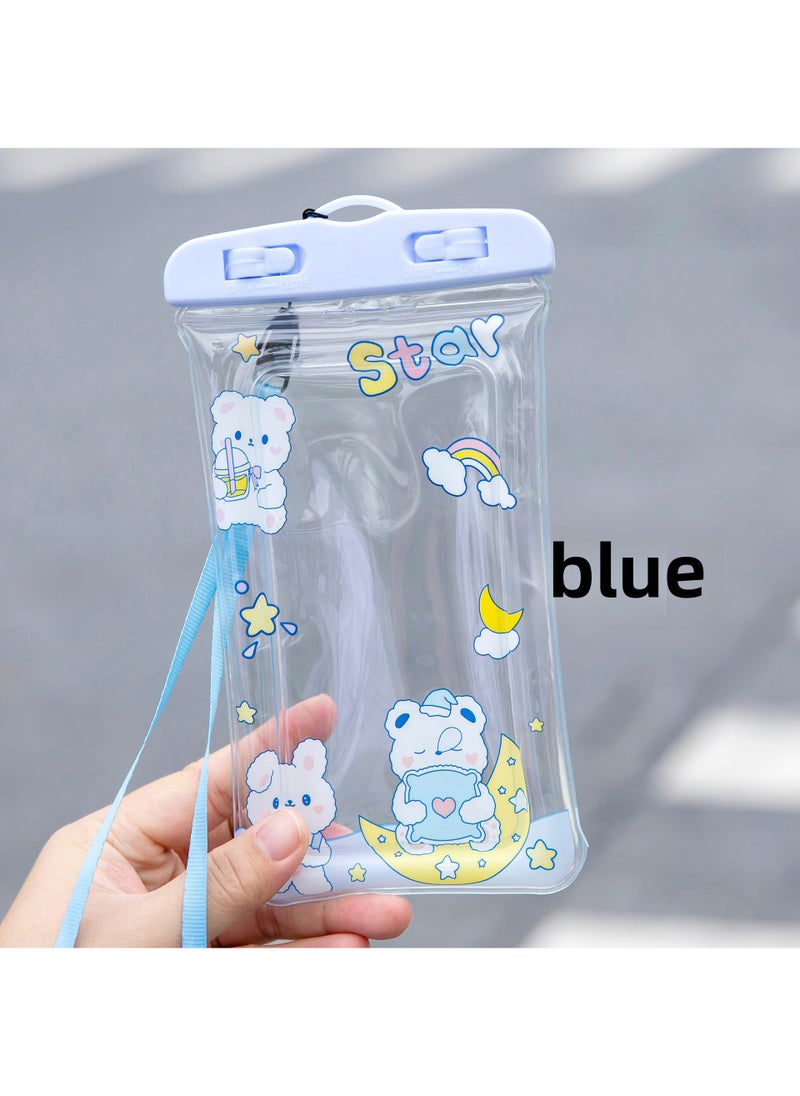Cute Cartoon Floating Waterproof Phone Pouch Blue