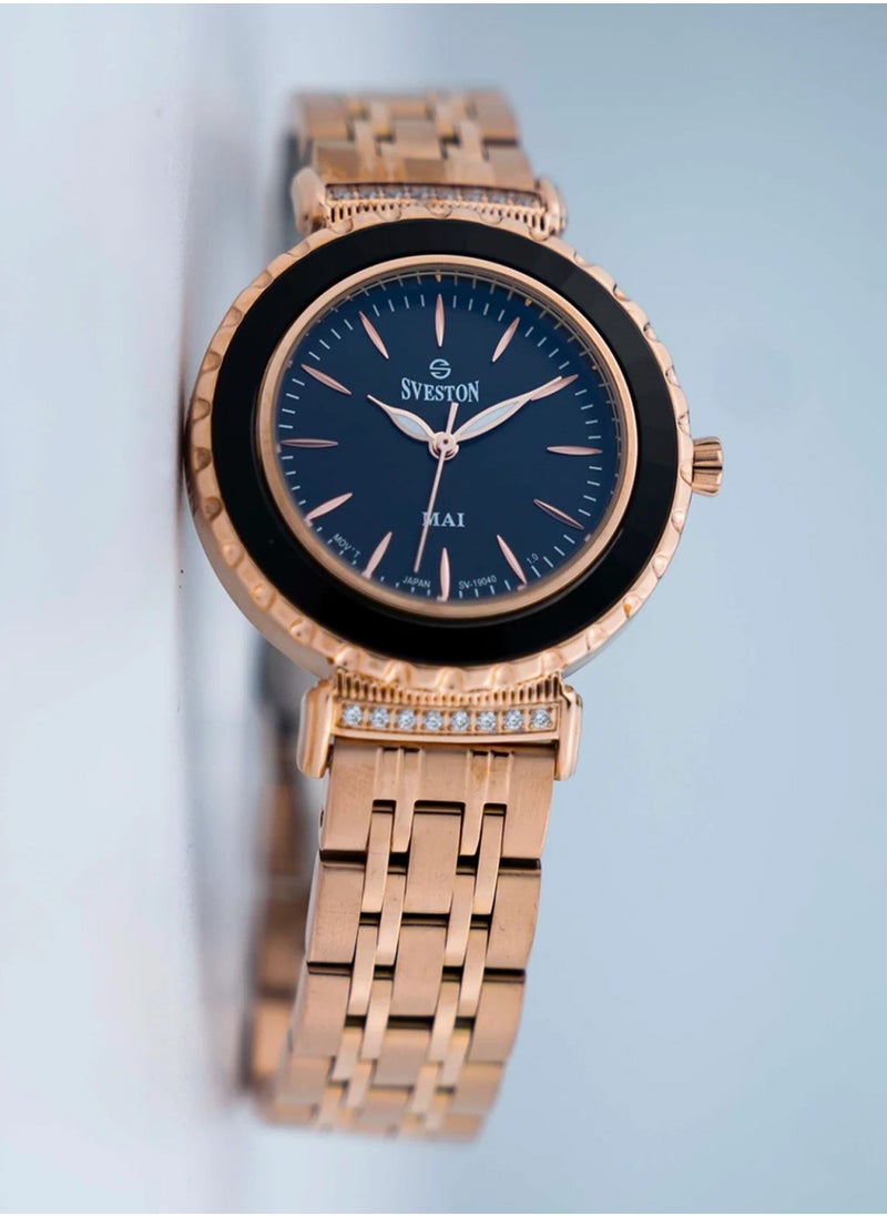 Women's Mai Analog Quartz Rose Gold Stainless Steel Watch SV 19040