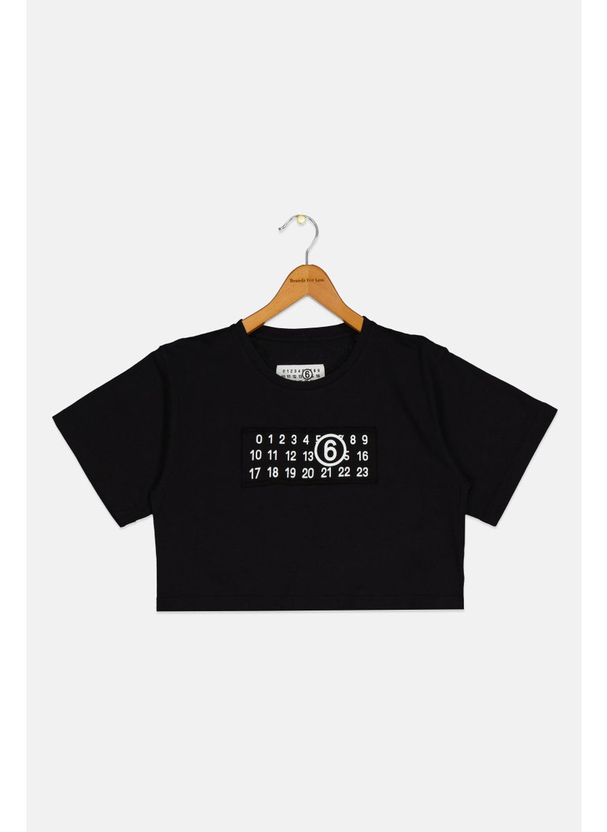 Kids Girl Short Sleeves Graphic Print T-Shirt, Black