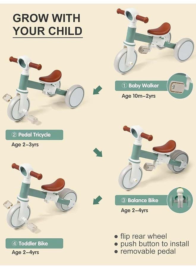 4 in 1 Toddler Balance Bike for 1-4 Years Old Boys Girls Gift, 3 Wheel Baby Bicycle for 1 Year Old Kids Tricycle with Easy Assembly Removable Pedal