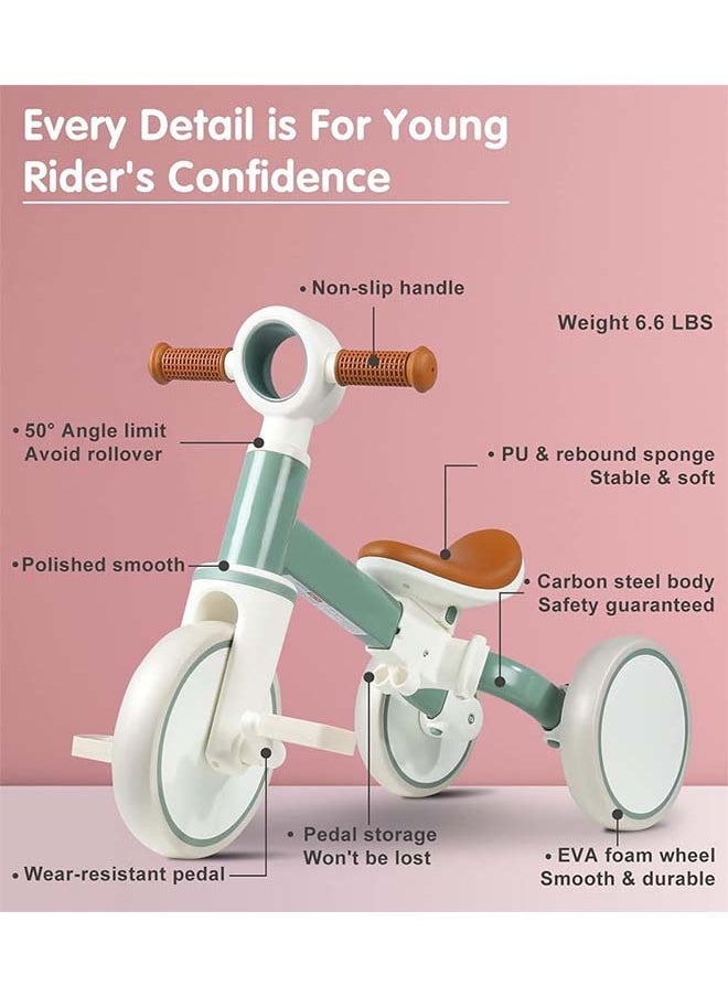 4 in 1 Toddler Balance Bike for 1-4 Years Old Boys Girls Gift, 3 Wheel Baby Bicycle for 1 Year Old Kids Tricycle with Easy Assembly Removable Pedal