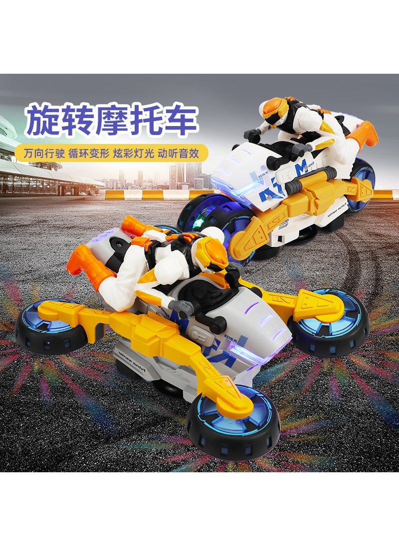 Kids Electric Stunt Motorcycle Toy with Lights  Music 175a white [english]