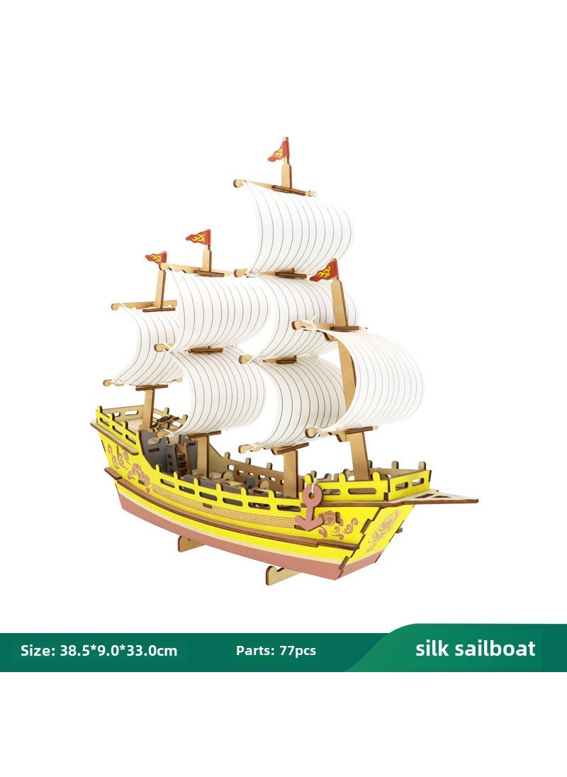 Handcrafted Wooden Ship Model DIY Puzzle Toy silk merchant ship