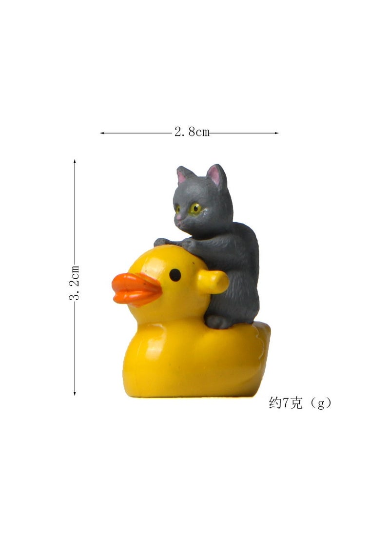 Play water Series 5 riding yellow duck cat kitten micro landscape gardening doll creative hand-made doll Riding yellow duck gray cat