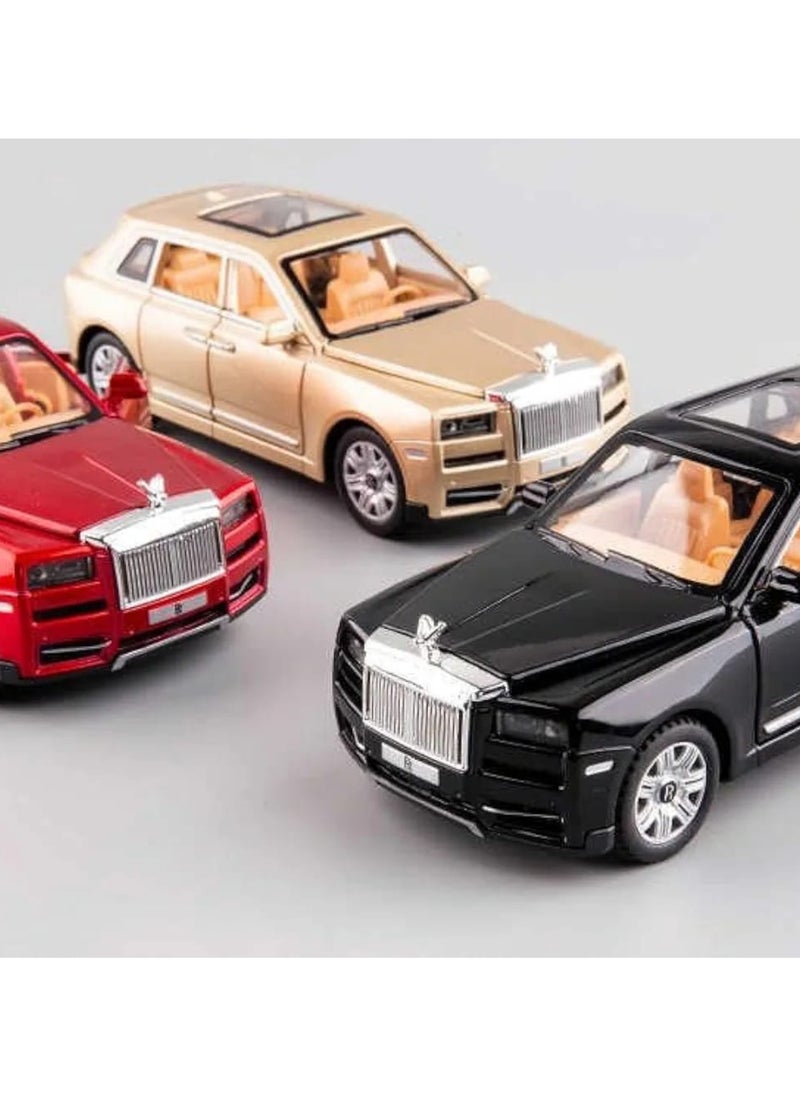 1:24 Scale Luxury Die-Cast Rolls-Royce Style Toy Car – Metal Body Pull Back Model with Lights, Sounds & Opening Doors – 1 PC (Color May Vary)