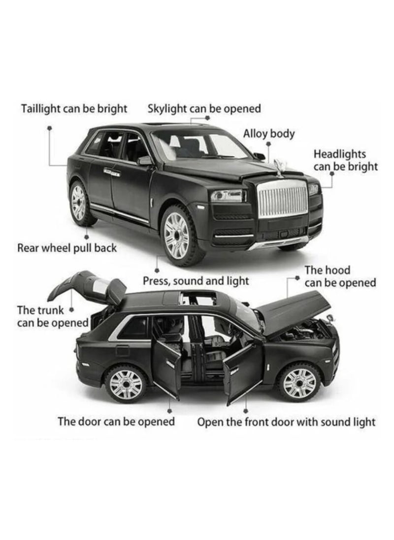 1:24 Scale Luxury Die-Cast Rolls-Royce Style Toy Car – Metal Body Pull Back Model with Lights, Sounds & Opening Doors – 1 PC (Color May Vary)