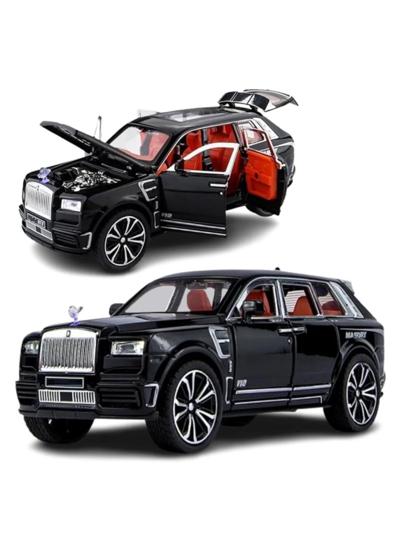 1:24 Scale Luxury Die-Cast Rolls-Royce Style Toy Car – Metal Body Pull Back Model with Lights, Sounds & Opening Doors – 1 PC (Color May Vary)