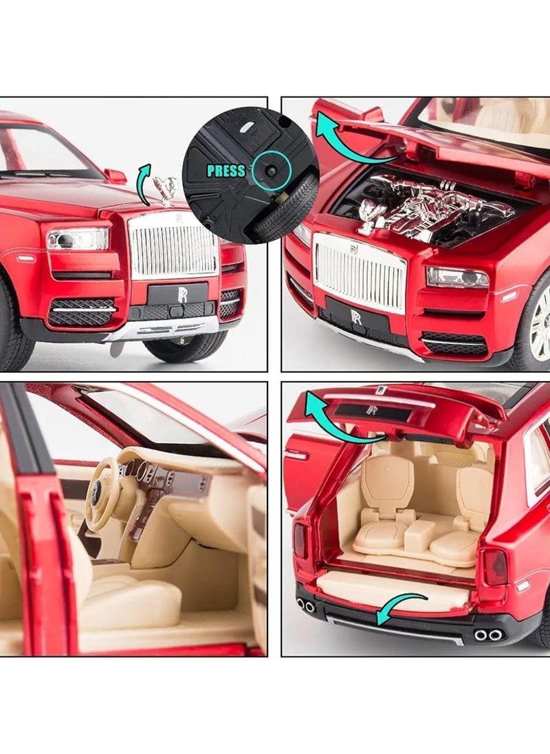 1:24 Scale Luxury Die-Cast Rolls-Royce Style Toy Car – Metal Body Pull Back Model with Lights, Sounds & Opening Doors – 1 PC (Color May Vary)